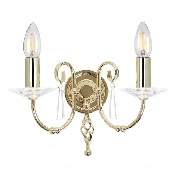 Zweiarmige Wandleuchte aus Metall mit klaren Glaselementen