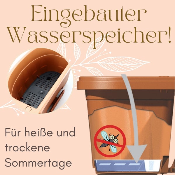 Blumentopf mit integriertem Wasserspeicher und Mückenschutz