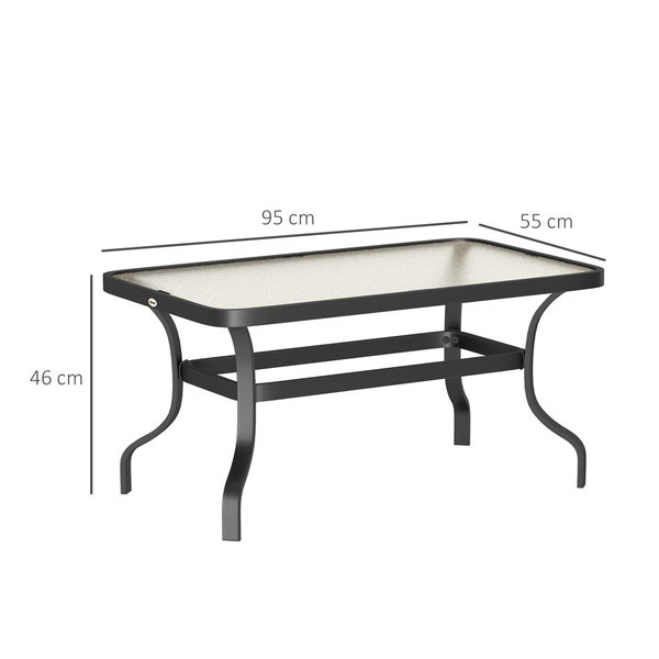 Outsunny Beistelltisch Hartglas Kaffeetisch Couchtisch mit Wellendesign, Abgerundete Ecke Balkontisch Gartentisch Sofatisch Teetisch Gartenmöbel für Wohnzimmer Garten Terrasse Balkon, 95x55 cm Schwarz