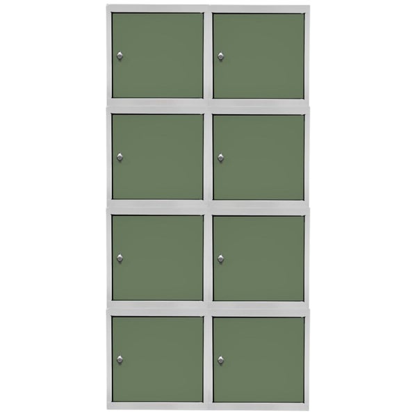 PROREGAL Mega Deal | 8x Schließfachwürfel Blocky mit Drehriegelschloss für Vorhängeschloss | HxBxT 40x40x40cm | Lichtgrau/Grün | Tresor, Schließfach
