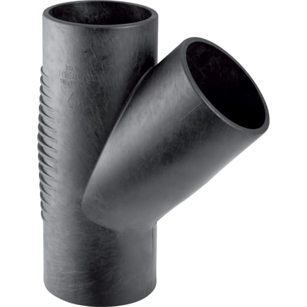Schwarzer Abzweig aus Polyethylen im 45 Grad Winkel
