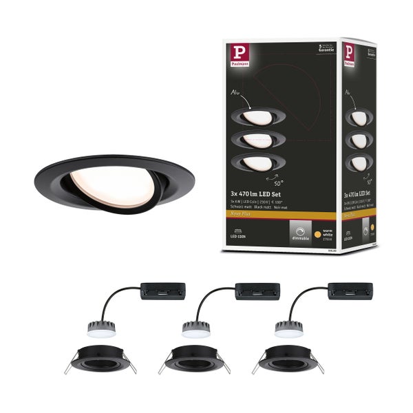 LED Einbauleuchte Nova Plus Coin Basisset schwenkbar rund 84mm 50° Coin 3x6W 3x470lm 230V dimmbar 2700K Schwarz matt