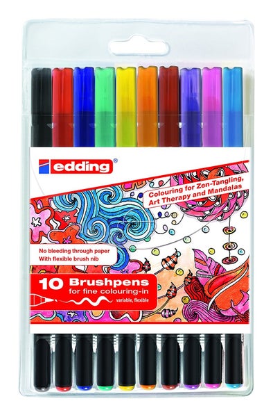 edding 1340 Fasermaler Brushpens, 10er Set mit variabler Pinselspitze