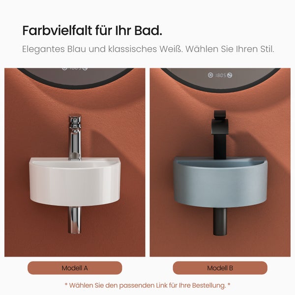 EMKE U-förmiges Handwaschbecken 303 x 255 mm, Keramik, Glänzend Weiß, Wandwaschbecken, mit Wasserhahnbohrung, für Badezimmer und Gäste-WC, Höhe: 12 cm