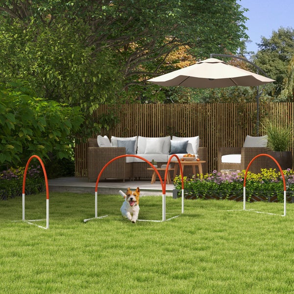 PawHut Hunde Agility Set, 4er-Set Hundetraining mit Slalomstangen, Agility-Ausrüstung für Hunde mit Tragetasche aus Oxford, Orange