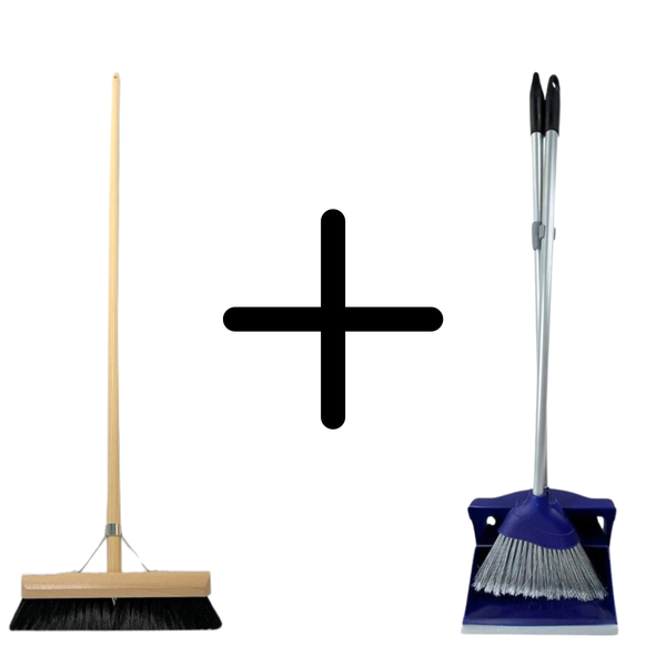 Kehrset bestehend aus Straßenbesen und Kehrschaufel mit Besen