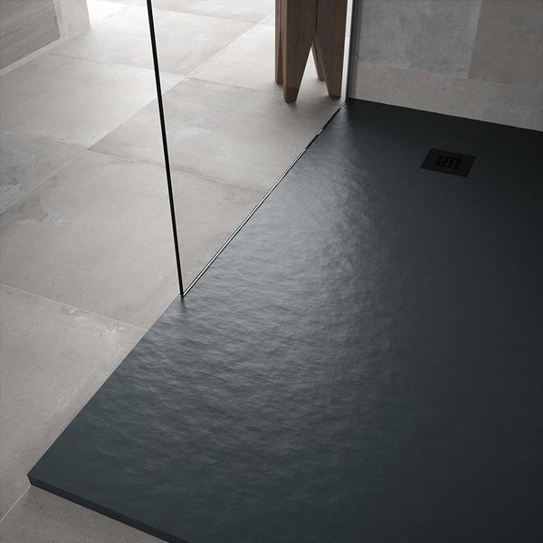 Duschwanne 90X140 cm Vulcano Line Slim Anthrazitfarbe aus Kunstharz und Marmorpulver mit freiem Abfluss - FRASCIO