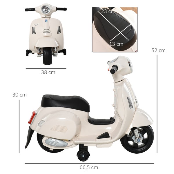 HOMCOM VESPA Elektromotorrad, 18-36 Monate, 3 km/h, LED-Licht Sound, 66,5 x 38 x 52 cm, Kunststoff, Metall, Weiß