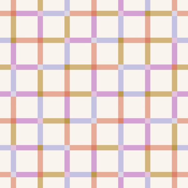 Geometrisches Karomuster mit bunten, sich kreuzenden Linien.