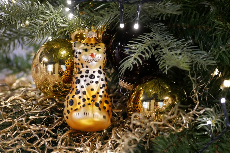Glaskugelset Africa Xmas, 9-teilig, 8 Kugeln Leopard Look, 1 Leopard, 8cm, 9 Stck., Weihnachtsbaumkugeln, Christbaumschmuck, Weihnachtsbaumanhänger