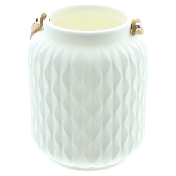 FRANK FLECHTWAREN | LED-Laterne Modern, PORZELLAN, KUNSTLEDER, KUNSTSTOFF, 12 x 12 x 16,5 cm