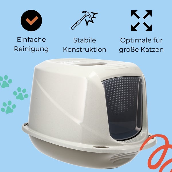 Katzenklo mit Deckel Aktivkohlefilter große XXL Katzentoilette für große Katzen WC Hauben Toilette Klo Indoor Outdoor grau modern