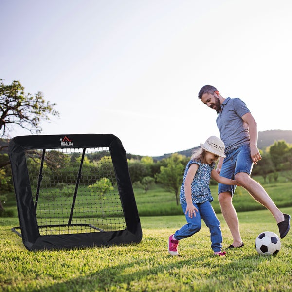 HOMCOM Fußball Rebounder, klappbar Kickback Tor, Verstellbar in 5 Stufen, 128 x 118 x 108-120 cm, Stahl, Schwarz
