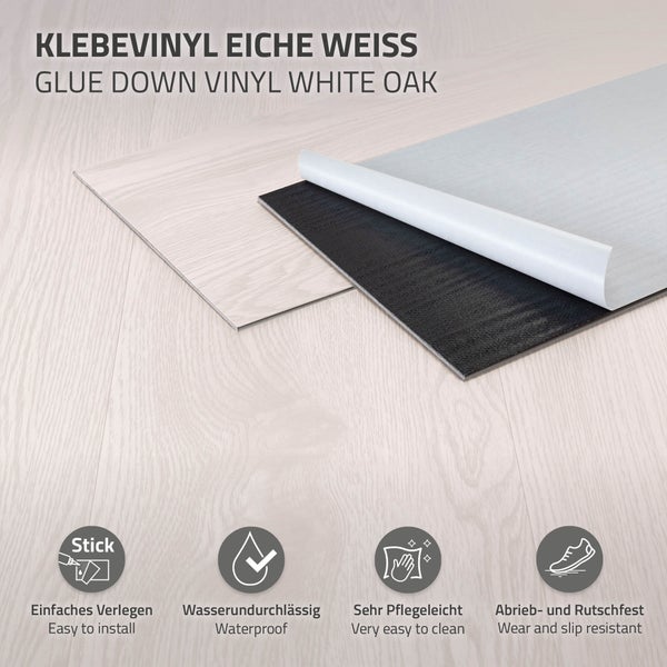 ML-Design Deluxe PVC Bodenbelag, Selbstklebende Vinyl-Dielen, Vinylboden, 91,5 cm x 15,3 cm x 2 mm, Dicke 2 mm, 4,46m²/32 Dielen, Weiß Eiche, Holzoptik, rutschfest, wasserfest, Einfache Verlegung