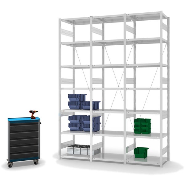 PROREGAL Fachbodenregal Stecksystem T-Profil Heavy-Duty Grundregal HxBxT 300 x 75 x 50 cm 7 Ebenen Fachlast 300 kg Einseitig Nutzbar Lichtgrau