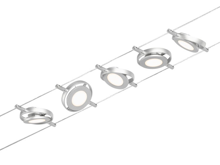 CorDuo LED Seilsystem RoundMac Basisset 5x200lm 5x4,5W 3000K 230/12V Chrom matt, Chrom