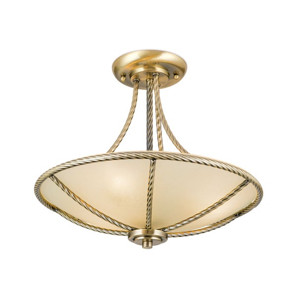 Deckenleuchte mit mattem Glasschirm und einem Rahmen in gedrehter Seiloptik aus Metall