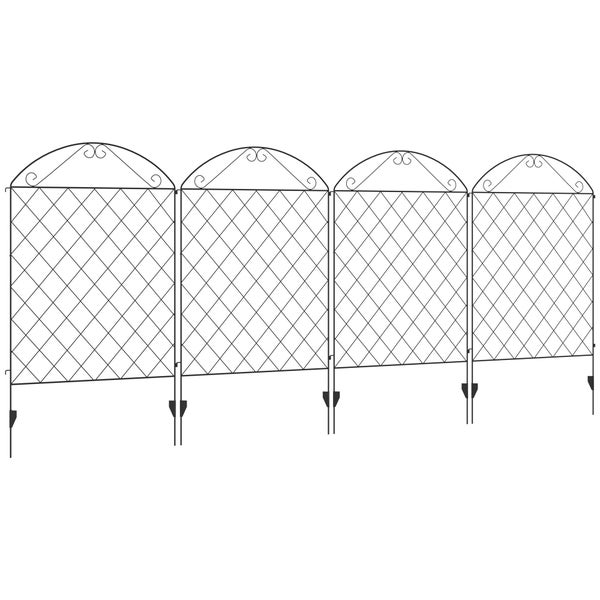 Outsunny 4er Set Gartenzaun, Dekorative Gitterzaun für Garten, Balkon, 3,48 x 1,1 m, Metall, Schwarz