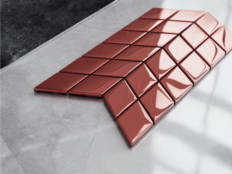 Glasmosaik auf Netz für Bad und Küche 17.2cm x 29.8cm - Mini Copper Chevron