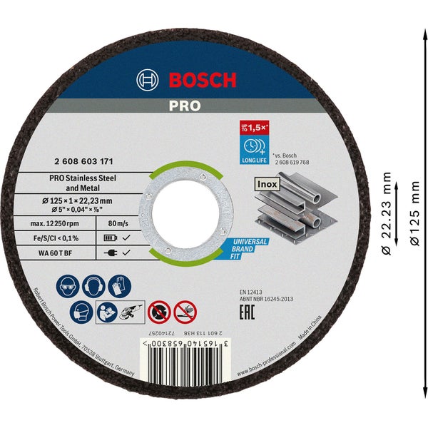 Bosch PRO Stainless Steel and Metal Trennscheibe 125 x 1 x 22,23 mm - 2608603255