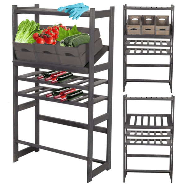 PROREGAL Getränkekisten- & Weinregal SPREEWALD HxBxT 124x70x33cm 12 Flaschen auf 2 Ebene + 2 Ebenen für Kisten + Ablage Massives Kiefernholz Grau geölt
