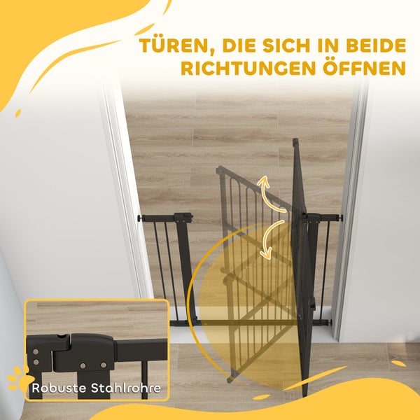 Schwenkbares Türgitter aus Stahlrohr zur Absicherung von Durchgängen
