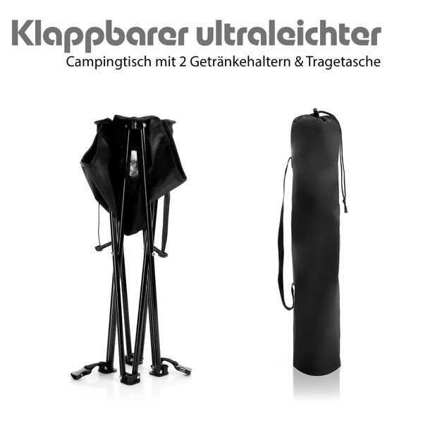 Zusammenklappbarer, ultraleichter Campingtisch mit zwei Getränkehaltern und Tragetasche