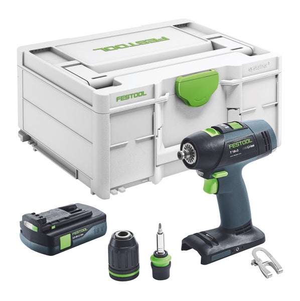 Festool T 18+3 Basic Akku Bohrschrauber 18 V 50 Nm Brushless + 1x Akku 3,0 Ah + Systainer - ohne Ladegerät