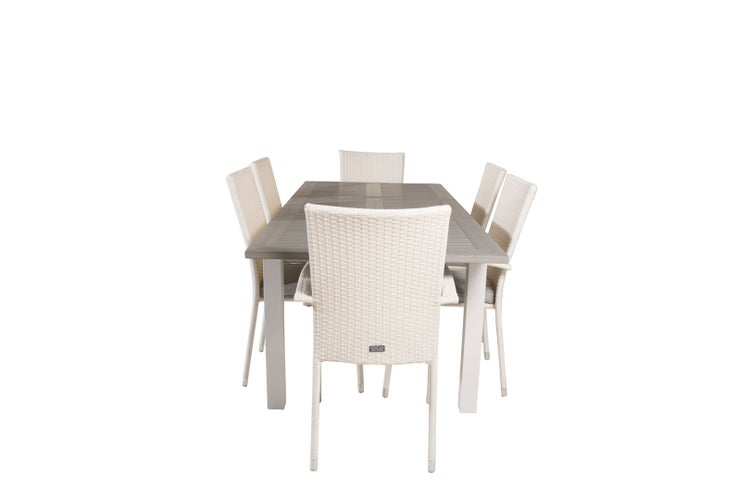 Albany Gartenset Tisch 90x152/210cm und 6 Stühle Anna weiß, grau, cremefarben.