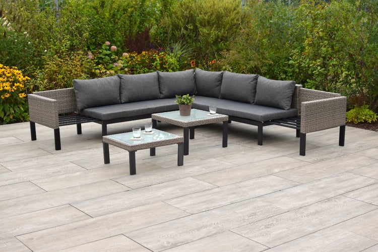 Amantea Gartenlounge mit verlängerbarer Sitzfläche, inkl. Auflagen, 2 Tische