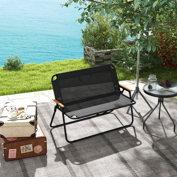Outsunny Klappstuhl, 2-Sitzer Campingbank, bis 220 kg belastbar, 108 x 65 x 73 cm, Mesh, Schwarz