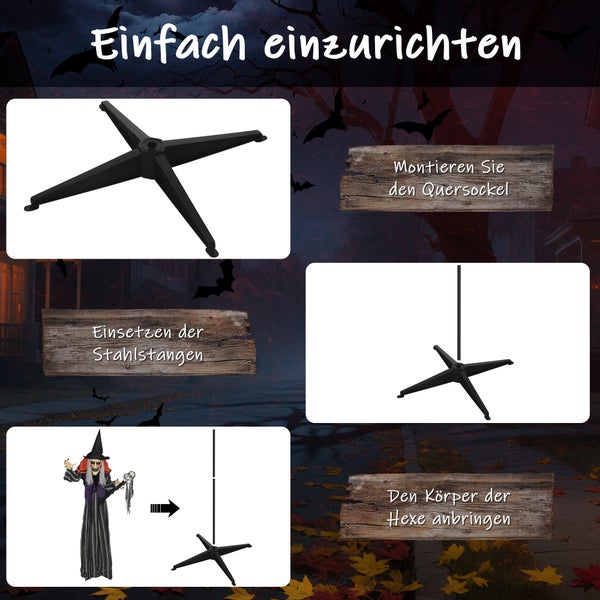 Anleitung zum einfachen Aufbau einer Halloween-Hexe mit Quersockel und Stahlstangen
