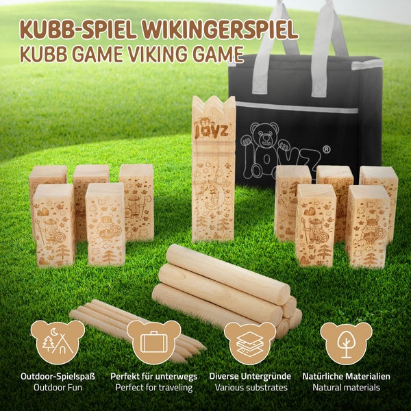 Joyz XXL Wikinger Kubb Spiel aus massivem Holz in Premium Qualität, 21 Spielelemente, für 2 bis 12 Spieler, Wikinger Wurfspiel Schach Spiel Schwedenschach Outdoor Holzspiel für Kinder & Erwachsene