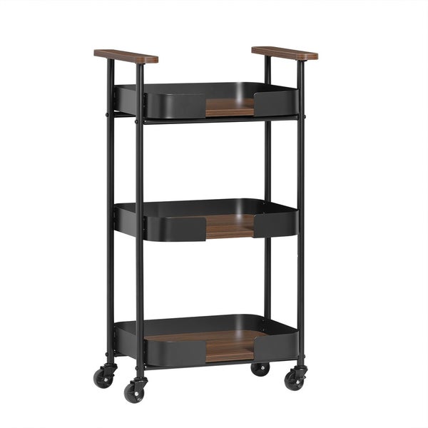 Rollwagen mit drei Ablageflächen aus Holz und Metall