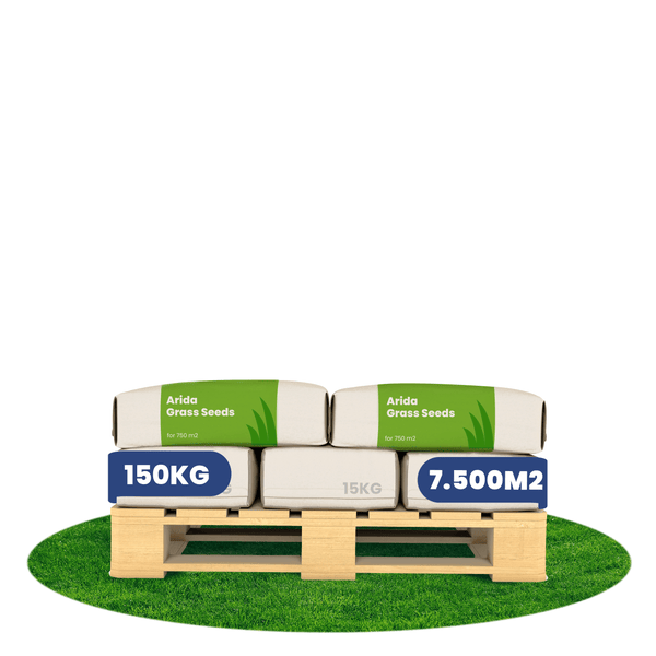 Palette mit Arida Grassamen, 15 Kilogramm, 150 Kilogramm und 7500 Quadratmeter