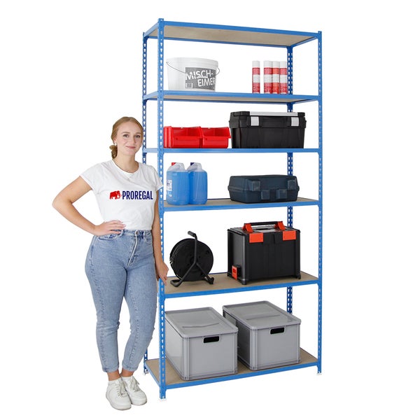 PROREGAL Schwerlastregal Giant Muli HxBxT 250 x 80 x 30 cm 6 Fachböden Fachlast 150 kg Blau