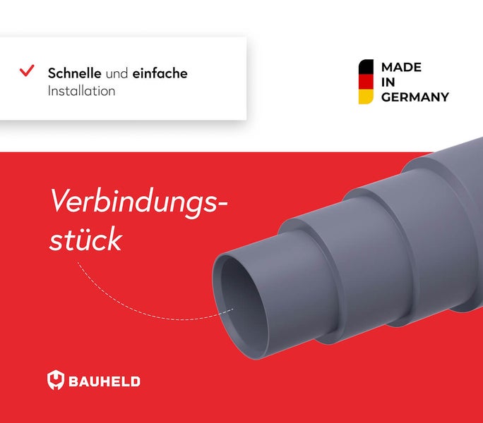 Bauheld Verbindungsstück mit dem Hinweis einfache Installation und Made in Germany