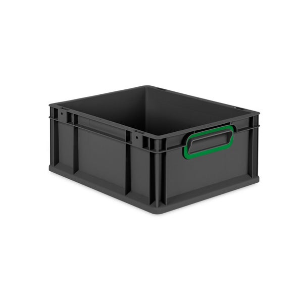 Eurobox NextGen Color, HxBxT 17x30x40cm, 16 Liter, Griffe grün geschlossen, Schwarz, Eurobehälter, Transportbox, Transportbehälter, Stapelbehälter