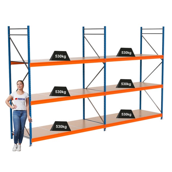Lagerregal mit drei Ebenen und einer Traglast von 530 Kilogramm pro Ebene