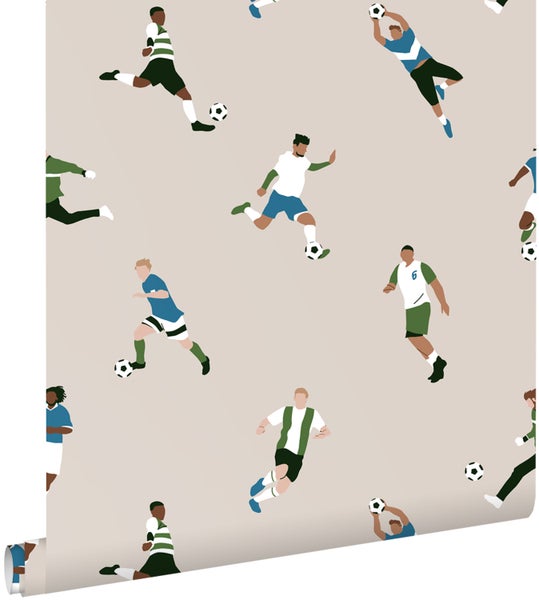 ESTAhome Tapete Fußballspieler Beige und Grün - 50 x 900 cm - 131557
