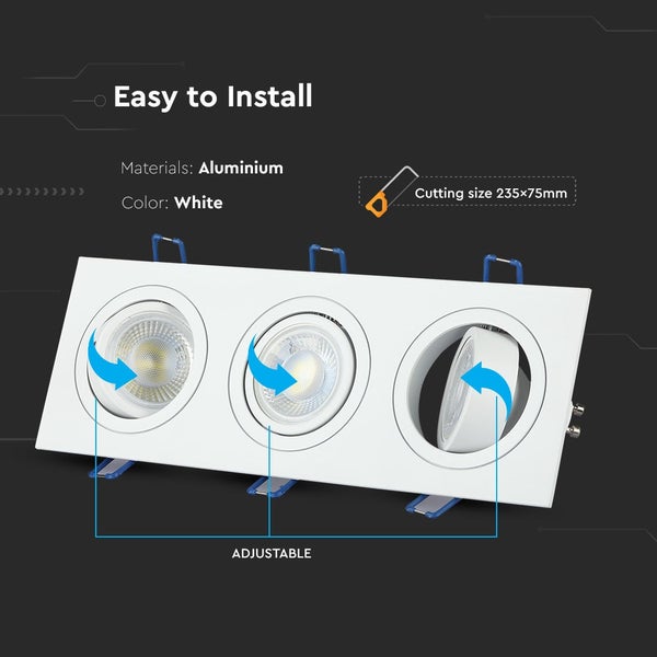 V-TAC VT-784SQ-WH - LED-Strahler - Einbaustrahler - GU10 - IP20 - Weiß - Modell Nr: - VT-784SQ-WH