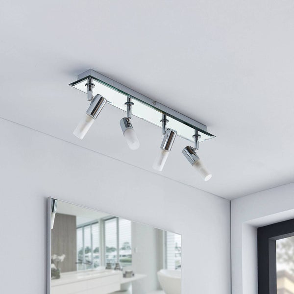 Deckenleuchte mit vier Strahlern aus Glas und Metall