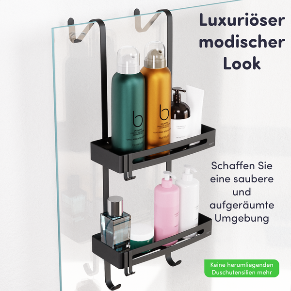 EAVY Duschablage Edelstahl Schwarz ohne Bohren 2 Etagen