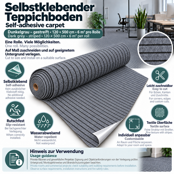 6 m² Selbstklebender Teppich Teppichboden Teppichbelag