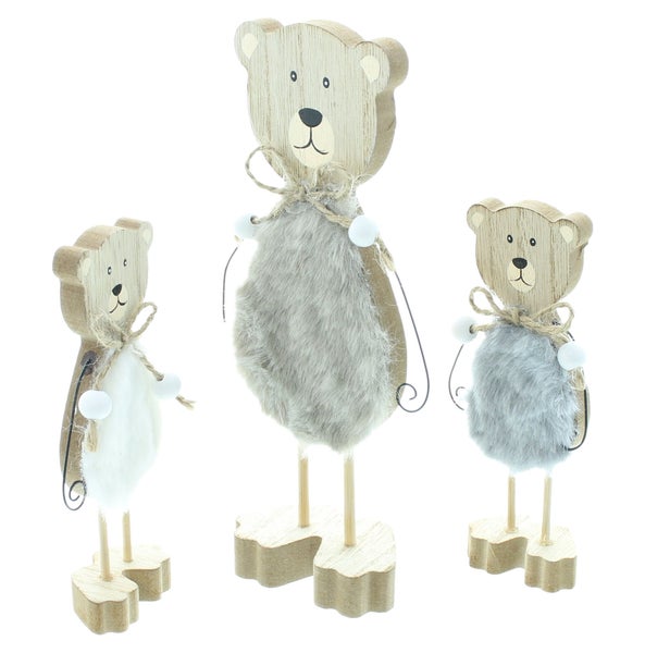FRANK FLECHTWAREN | Figur Bären, 3er Set, 4 x 2,5 x 13 cm, 6 x 3,5 x 19 cm, MDF, JUTE, POLYESTER, METALL