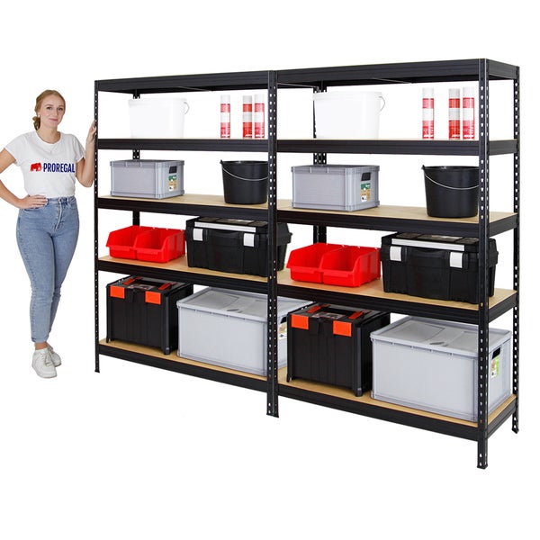 PROREGAL Mega Deal 2x Schwerlastregal Rivet HxBxT 180 x 120 x 45 cm Fachlast 250 kg Schwarz