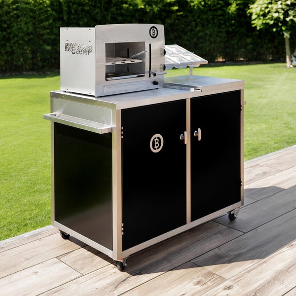 Außenküchenschrank mit Grill und Rollen für den flexiblen Einsatz im Garten