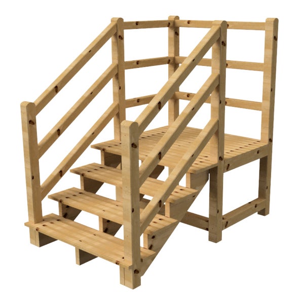 Holztreppe mit Geländer und Podest