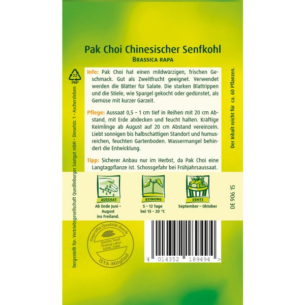 Pak Choi Chinesischer Senfkohl Samen von Quedlinburger SAATGUT