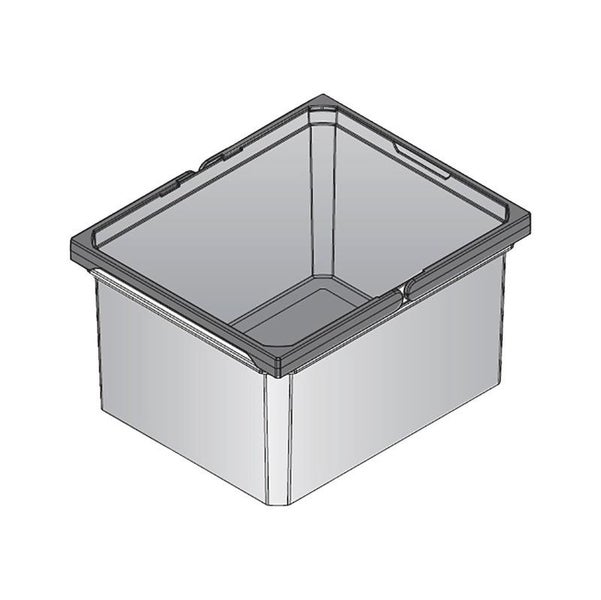 Rechteckige Aufbewahrungsbox aus Kunststoff mit verstärktem Rand.